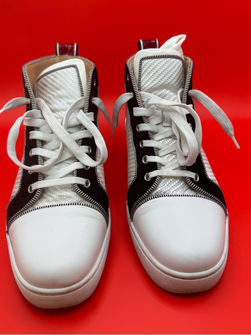 Christian Louboutin Fun Louis Flat High Top Sneaker White Woven Jacquard W Box - Picture 6 of 10
